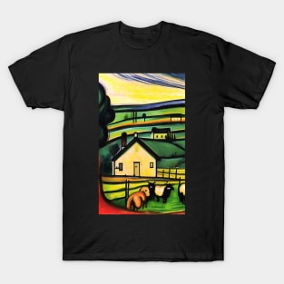 Colourful oil painting of a farm with sheep T-Shirt